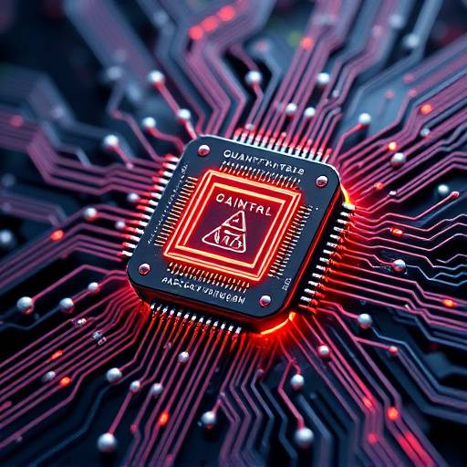 Un rendering 3D di un chip quantistico, che rappresenta la rivoluzione dell'informatica quantistica.