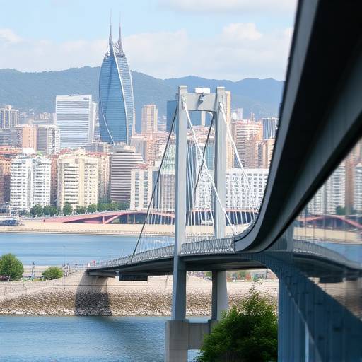 Vista del nuovo ponte di Genova con la citt&agrave; sullo sfondo.